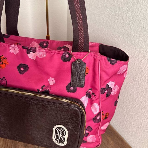 Coach Court Tote With Halftone Floral Print Pink Shoulder Tote Bag - Picture 8 of 16